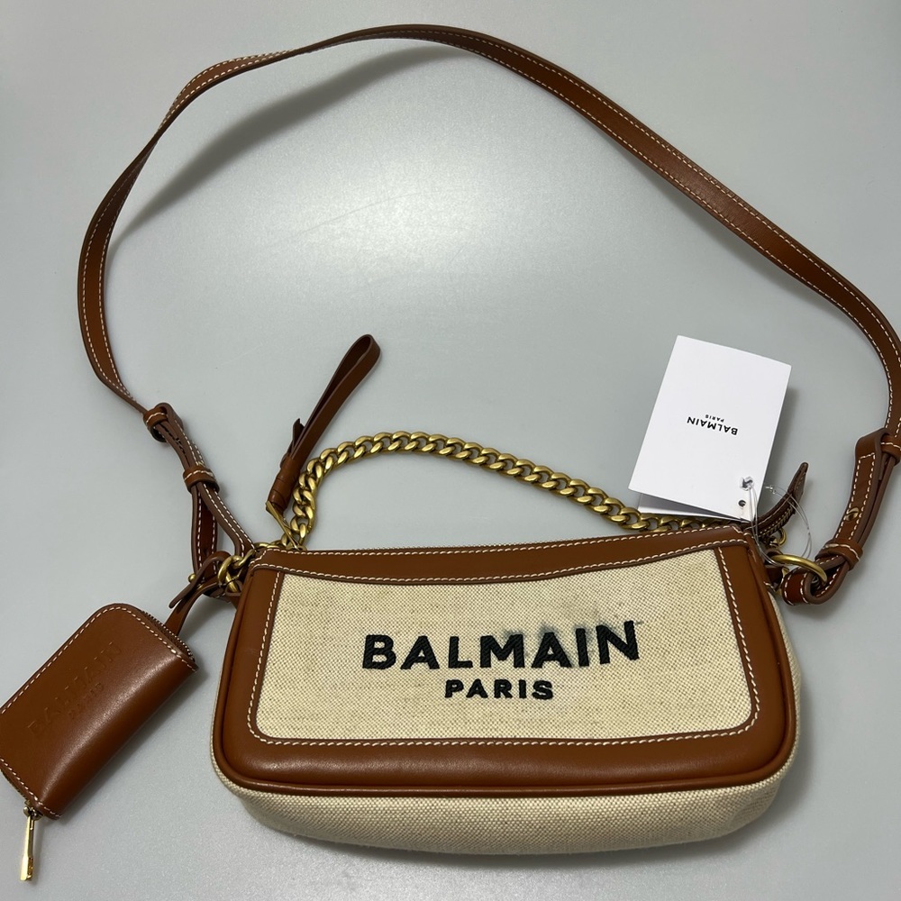 Balmain B-Army Canvas Pouch-On-Chain Beige